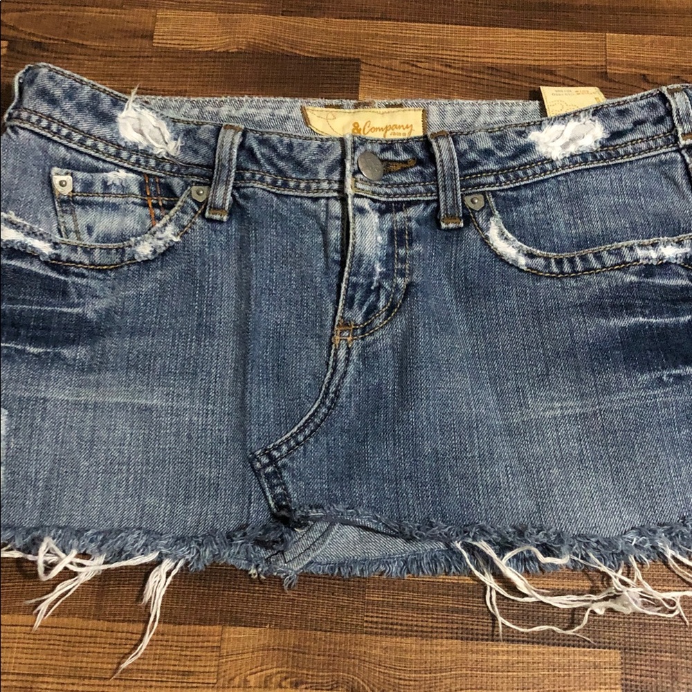 J & Company High-Waist Distressed Denim Mini Skirt - Light Blue